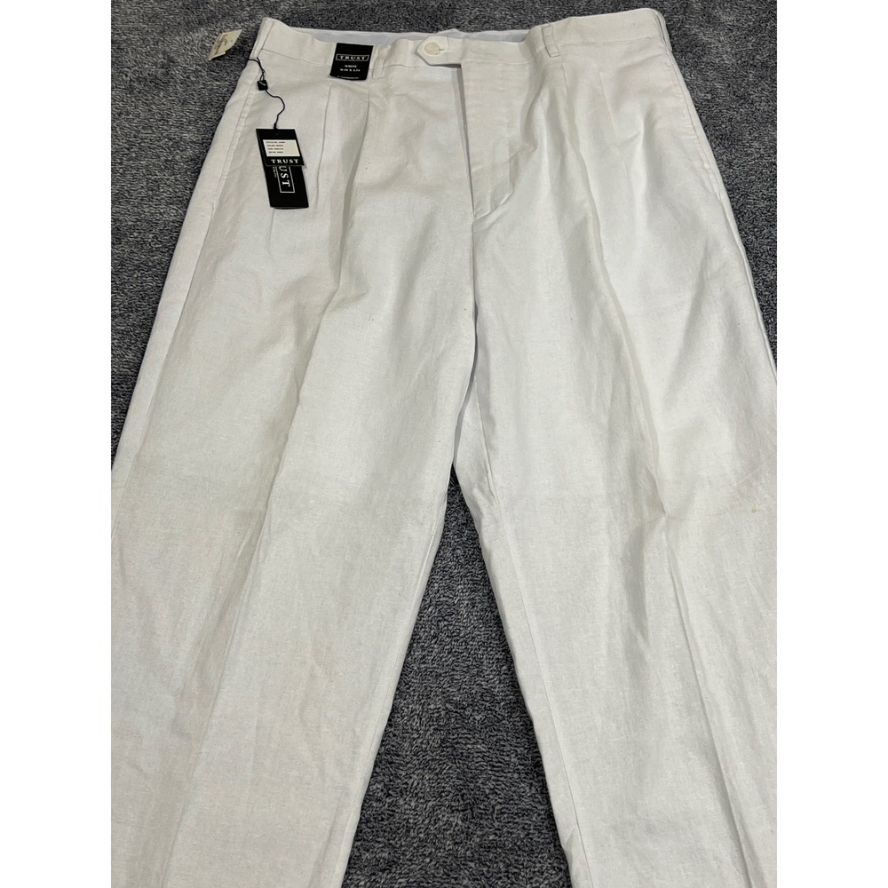Trust Mens White Linen Rayon Blend Pleated Dress Pants W38 L34 LN09P NEW
